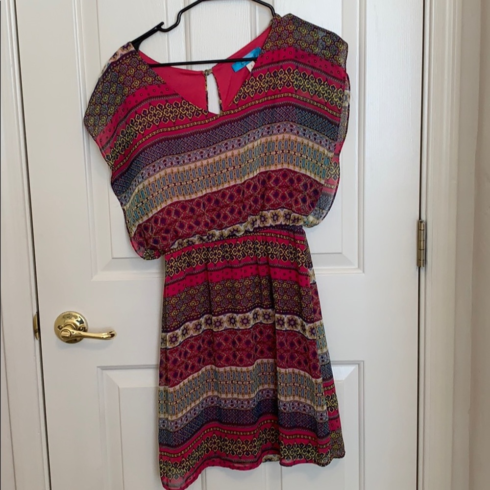 buttons- Multi Print Dress